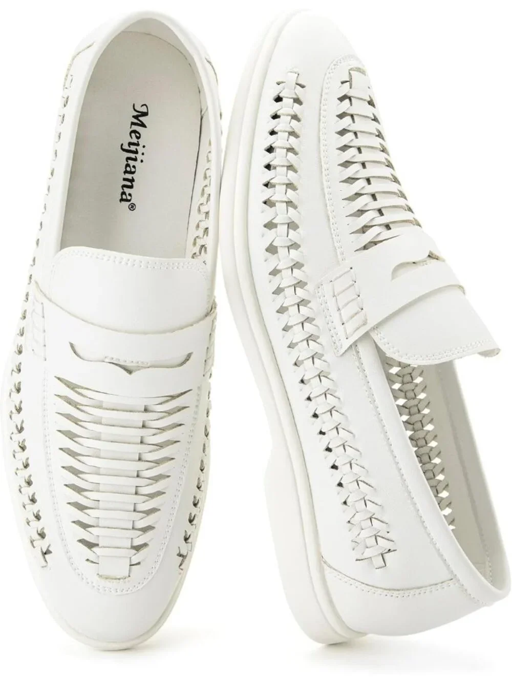 🆕Men's All White Leather Loafers Slip-On Moccasins Dress Shoes Lightweight